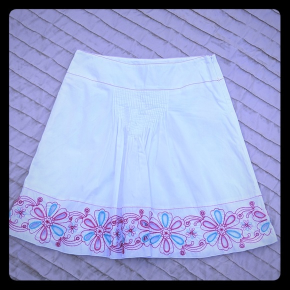 Promod cotton skirt white embroidered L